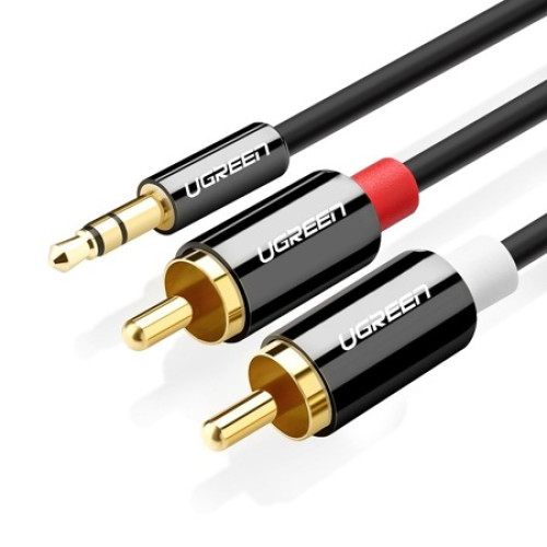 Cablu audio UGREEN 3.5 mm, Jack plug-2x RCA plugs, gold-plated, 1 m