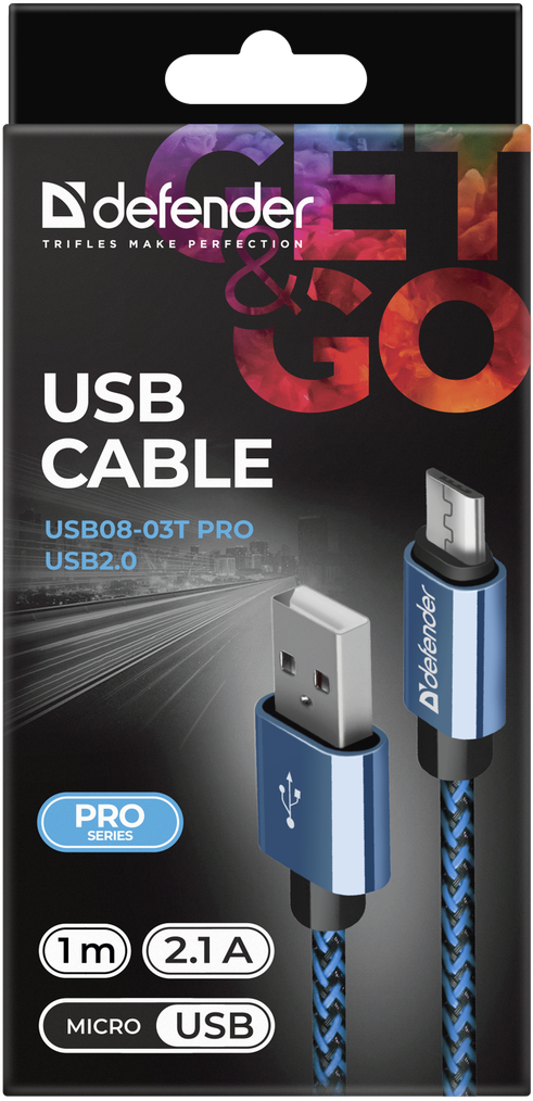 Cablu Date Micro Usb Defender USB08-03T PRO 2.1A 1m Albastru