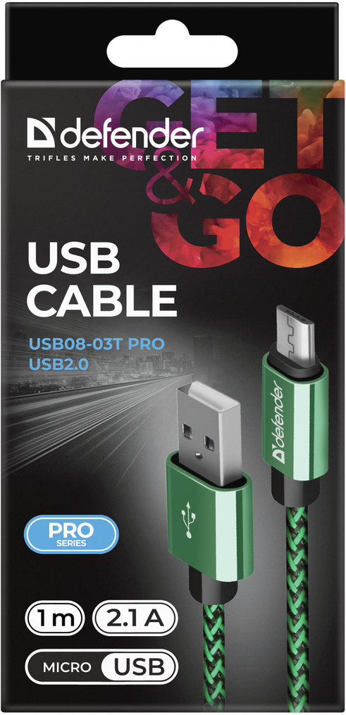 Cablu Date Micro Usb Defender USB08-03T PRO 2.1A 1m Verde