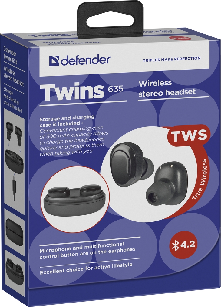 Casti Bluetooth Defender Twins 635 TWS Wireless BT 4.2 Negru