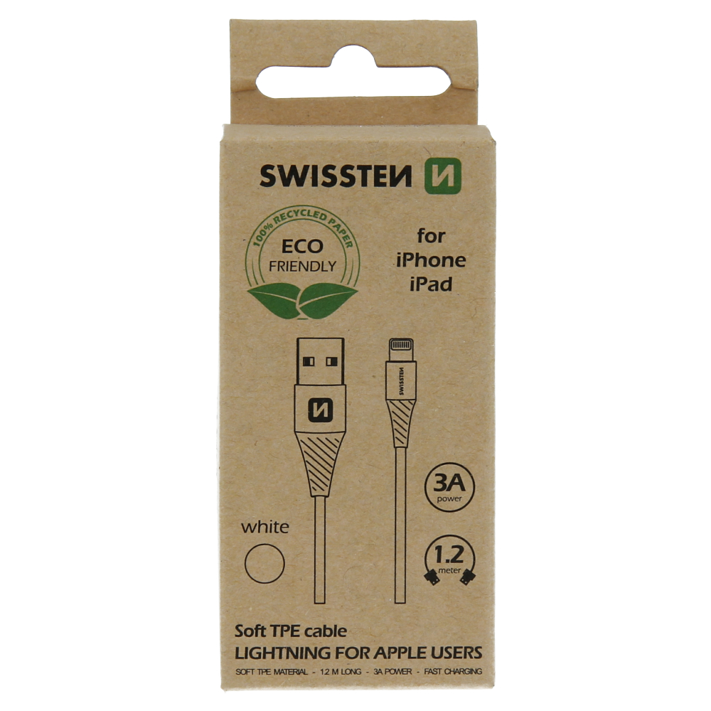 Cablu de date  SOFT USB la Lightning 1.2m (ECO PACK) SWISSTEN 