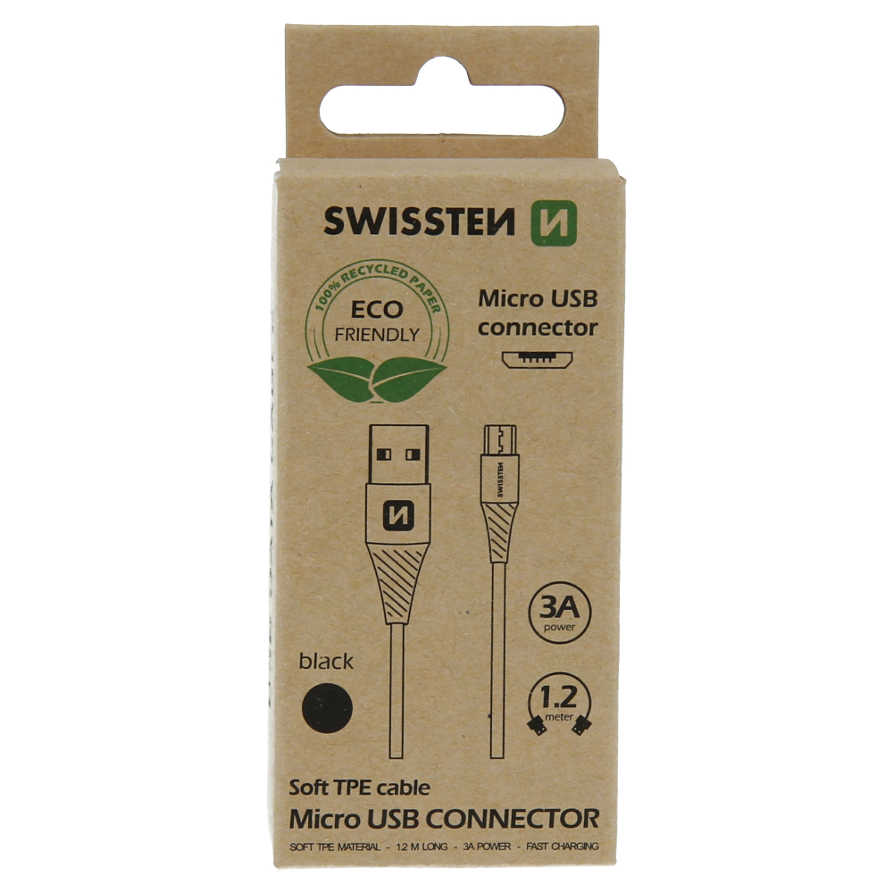 Cablu de date SOFT USB la Micro USB 1.2m (ECO PACK) SWISSTEN