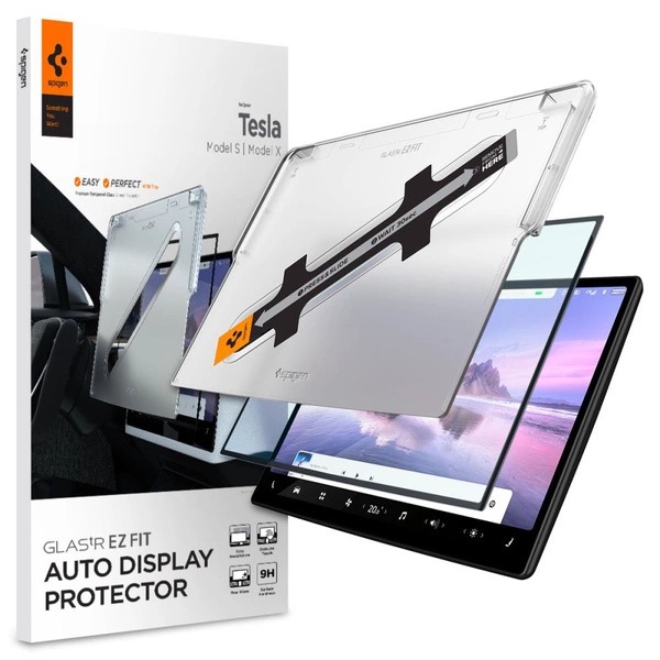 Folie sticla cu sistem de montare pentru Tesla Model X&S SPIGEN 