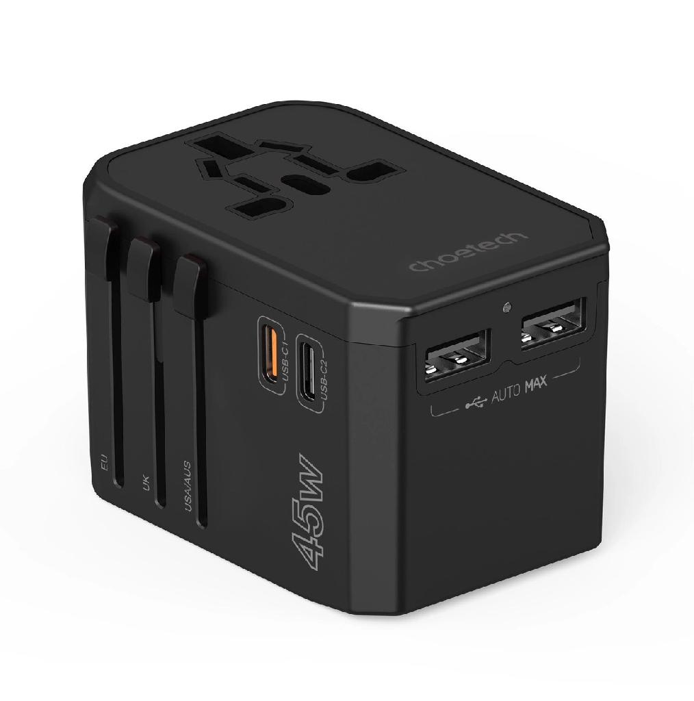 Incarcator de calatorie GaN,45W,US,EU,UK,AU,2XUSB-A,2XTypeC CHOETECH