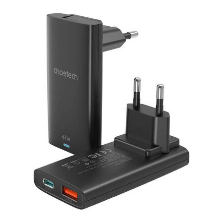 Incarcator retea cu USB-A si TypeC, ultra slim,GaN,67W CHOETECH