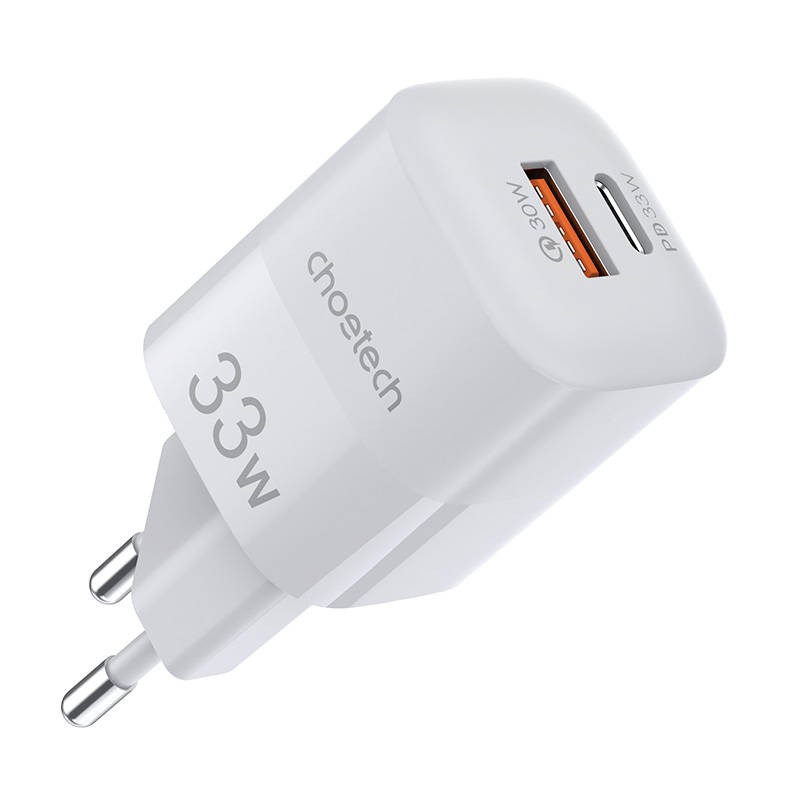 Incarcator retea GaN 1xUSB-A,1xTypeC,33W,Alb CHOETECH 