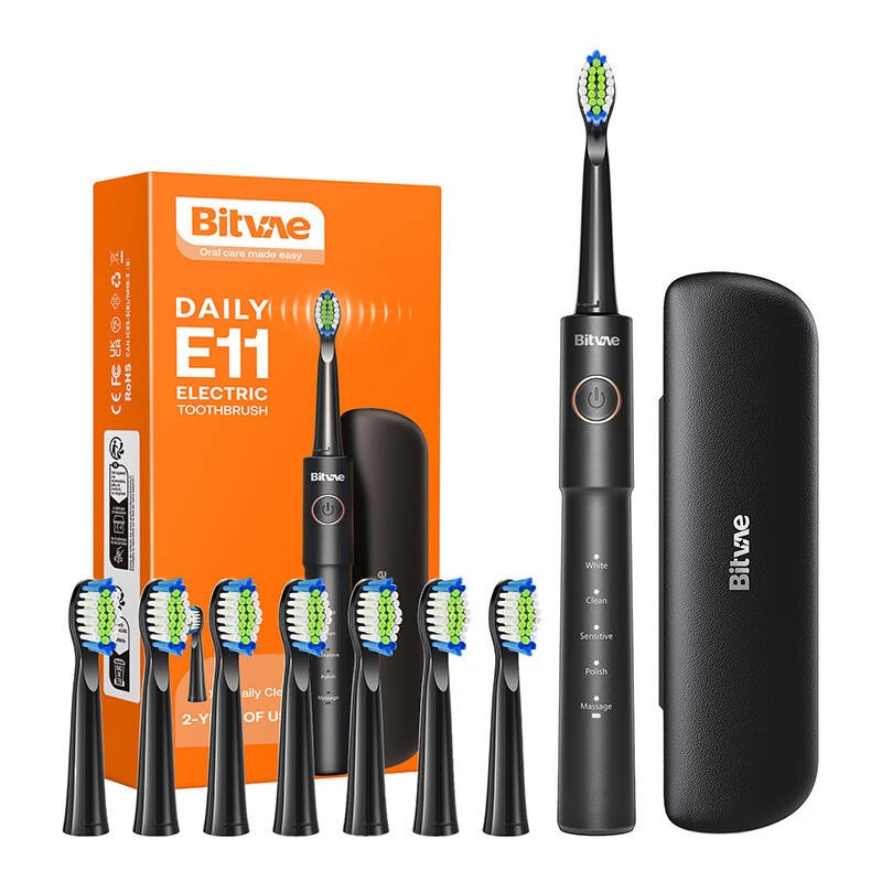 Periuță de dinți sonică neagra cu set de vârfuri de schimb și husă Bitvae BV E11 