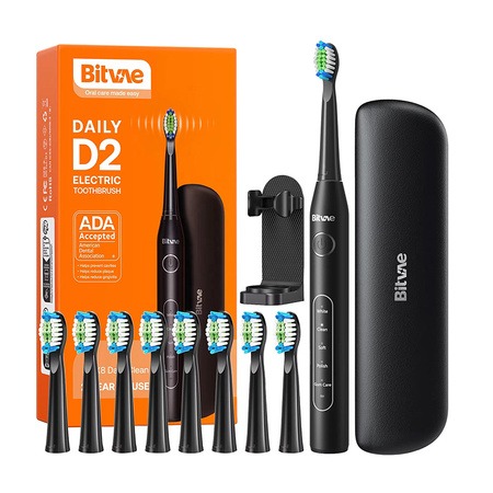 Periuta de dinti sonica, 5 moduri,8 varfuri de schimb, toc de calatorie Bitvae D2 Neagra