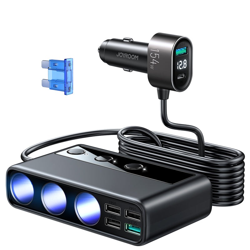 Incarcator auto multiport, lungime cablu 1m, 5xUSB-A, 1xTypeC, 145W JOYROOM 