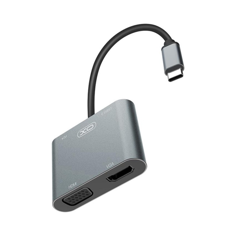 HUB multiport 4in1, TypeC la USB-A,HDMI 4K 30Hz, VGA 1080P 60Hz XO HUB 001