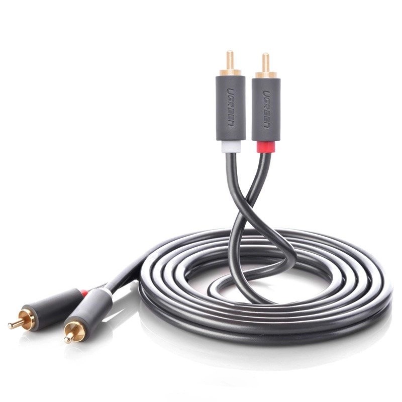Cablu audio 2 x RCA(T) la 2 x RCA(T), 2m, conectori auriti, negru AV104 UGREEN 