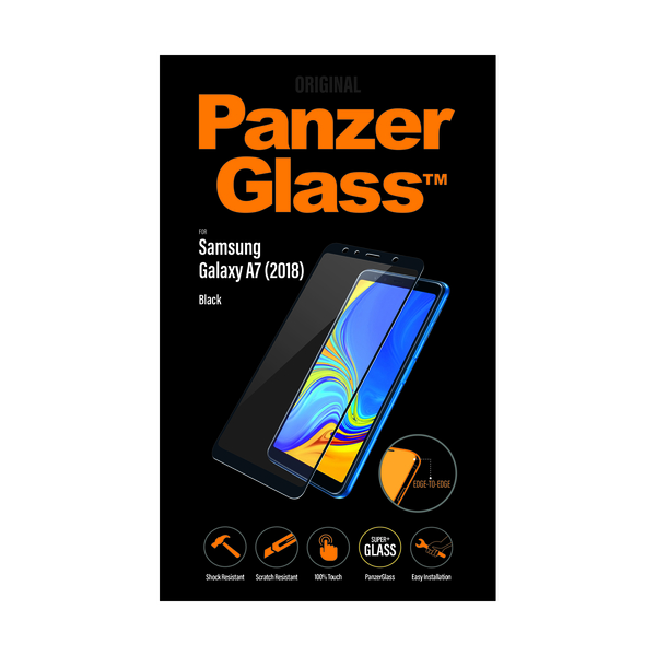 Folie sticla antisoc pentru Samsung Galaxy A7 2018, negru, fata - PanzerGlass