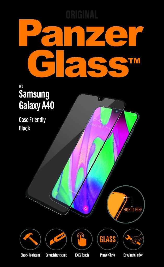 Folie sticla antisoc pentru Samsung Galaxy A40, negru, fata - PanzerGlass